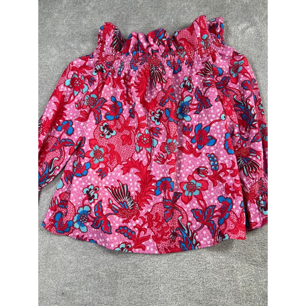 Tuckernuck Pink Floral Off the Shoulder Smocked Blouse Large Boho Preppy coastal - Picture 3 of 10
